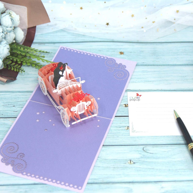 CUTE POPUP Wedding Car Pop Up Card, 3D Bride and Groom Driving Away, Handmade Anniversary Wedding Greeting Card for Couple Husband Wife, 6x8 inch, Premium Italy Paper - Image 5